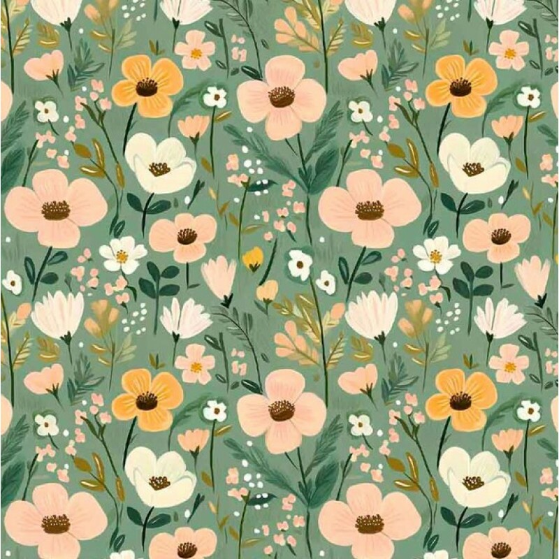 NV25 - TRICOL. COLEÇÃO BRINCADEIRA NO CAMPO - FLORAL FUNDO VERDE - 100% ALGODÃO 04253-001