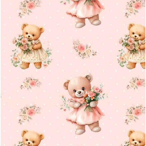 NV25 - TRICOL. COLEÇÃO LADY BEAR - URSO FUNDO ROSA - 100% ALGODÃO 04651-001