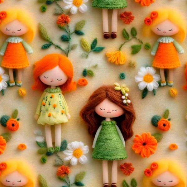 NV25 - TRICOL. COLEÇÃO GIRLS AND PUPPIES - BONECAS FUNDO BEGE - 100% ALGODÃO 04719-001