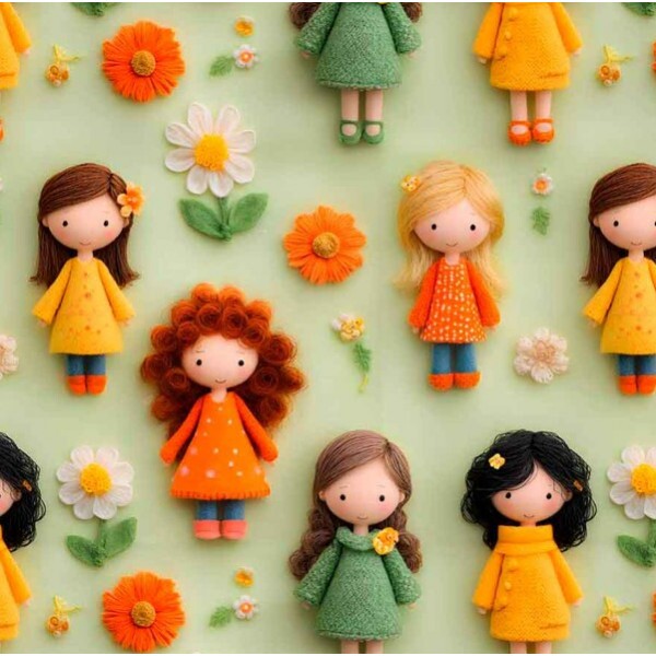 NV25 - TRICOL. COLEÇÃO GIRLS AND PUPPIES - BONECAS FUNDO VERDE - 100% ALGODÃO 04724-001