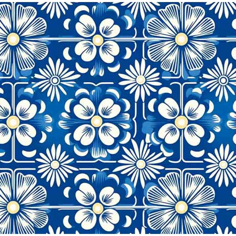 NV25 - TRICOL. COLEÇÃO AZULEJOS - AZULEJO FLORAL FUNDO AZUL - 100% ALGODÃO 04730-001