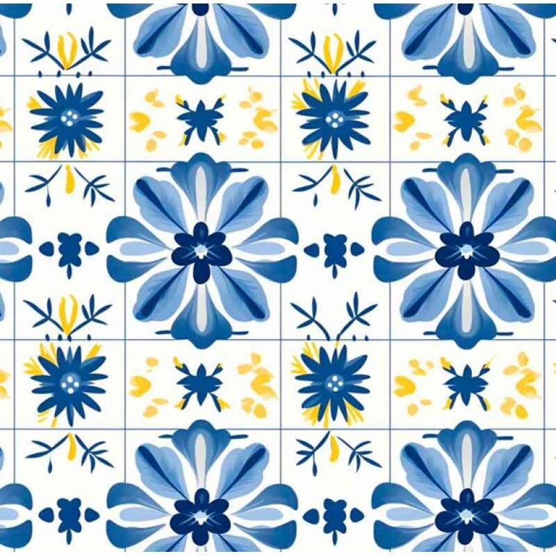 NV25 - TRICOL. COLEÇÃO AZULEJOS - AZULEJO FLORAL FUNDO BRANCO - 100% ALGODÃO 04732-001