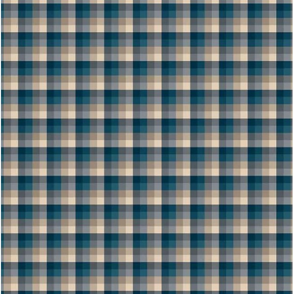 NV25 - TRICOL. COLEÇÃO XADREZES - XADREZ AZUL COM CAQUI - 100% ALGODÃO