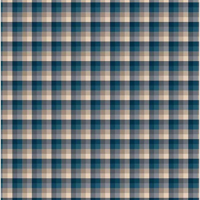 NV25 - TRICOL. COLEÇÃO XADREZES - XADREZ AZUL COM CAQUI - 100% ALGODÃO