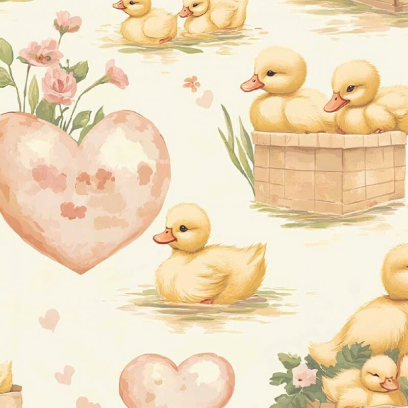 JA26 - TRICOL. COLEÇÃO CUTE DUCKS - PATOS AMARELOS COM CORAÇÃO - 100% ALGODÃO - A0013-001