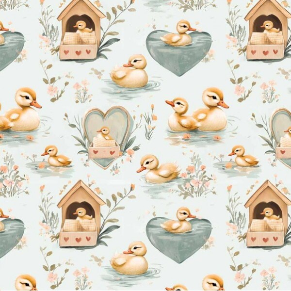 JA26 - TRICOL. COLEÇÃO CUTE DUCKS - PATINHOS FUNDO AZUL - 100% ALGODÃO - A0015-001