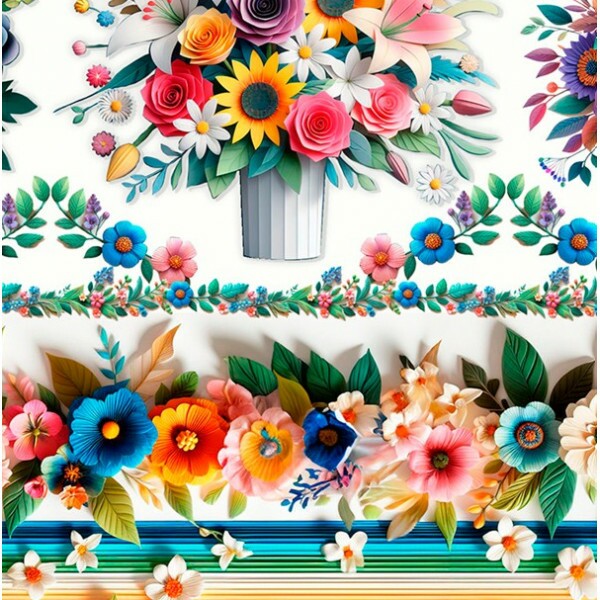COLEÇÃO FLORES DE PAPEL - TRIC. EST. DIGITAL - BARRADOS DE FLORES - ( 84400 VAR,01 ) - C