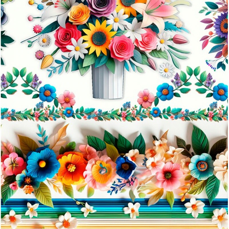 COLEÇÃO FLORES DE PAPEL - TRIC. EST. DIGITAL - BARRADOS DE FLORES - ( 84400 VAR,01 ) - C