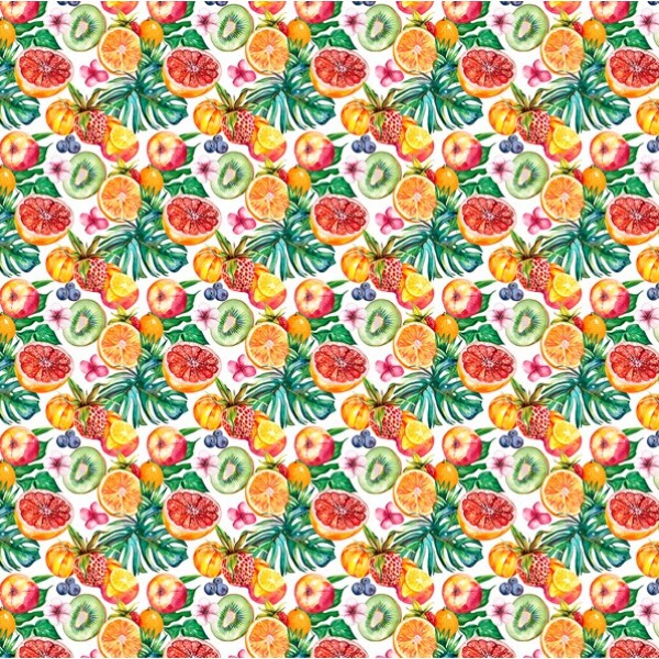 FV26 - SARJA HIDRORREPELENTE - COLEÇÃO TROPICAL FRUITS - FRUTAS FUNDO BRANCO - 100% ALGODÃO - A1362-001