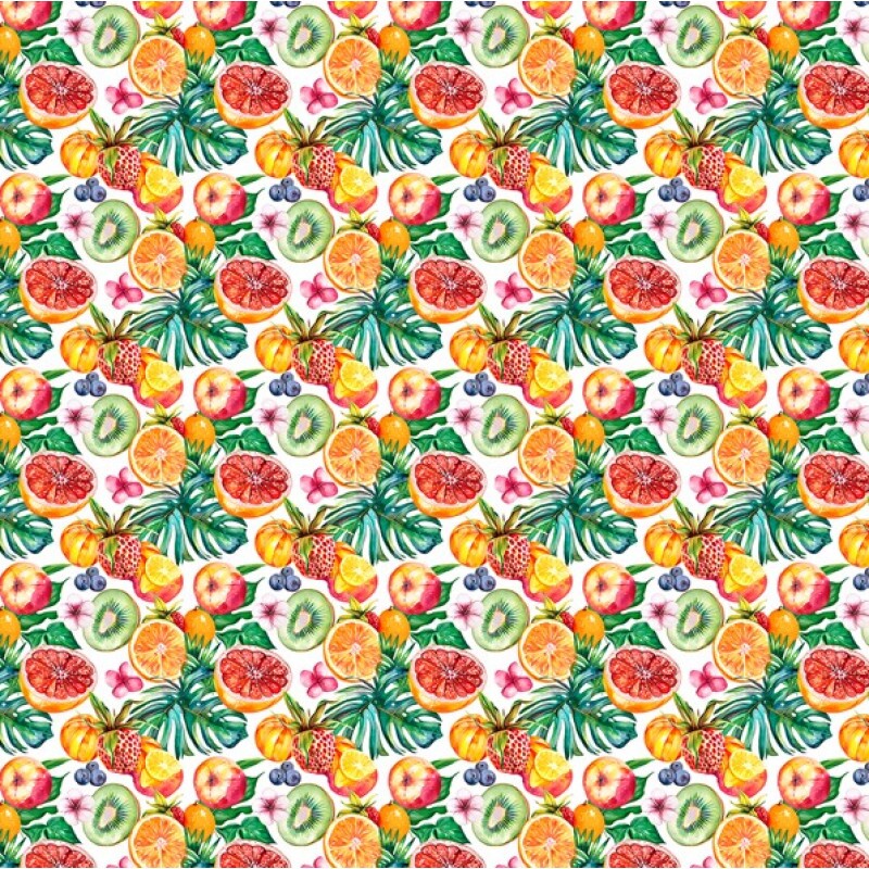 FV26 - SARJA HIDRORREPELENTE - COLEÇÃO TROPICAL FRUITS - FRUTAS FUNDO BRANCO - 100% ALGODÃO - A1362-001