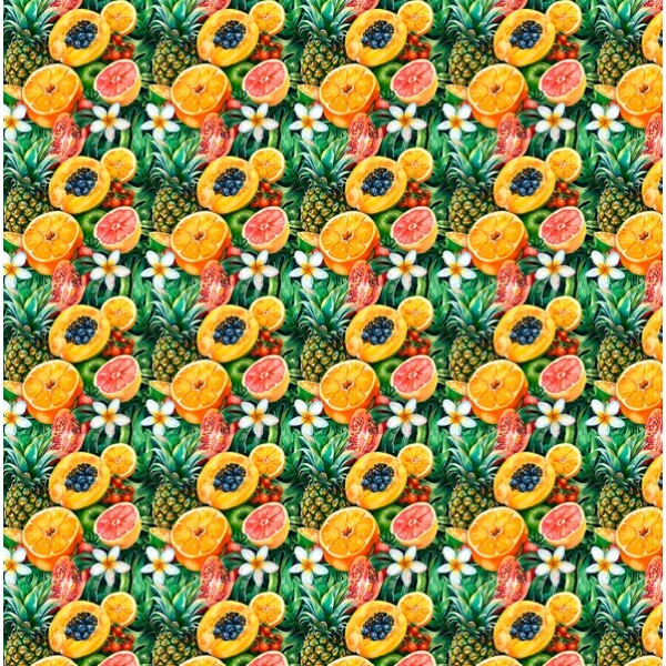 FV26 - SARJA HIDRORREPELENTE - COLEÇÃO TROPICAL FRUITS - FRUTAS CHEIAS - 100% ALGODÃO - A1307-001