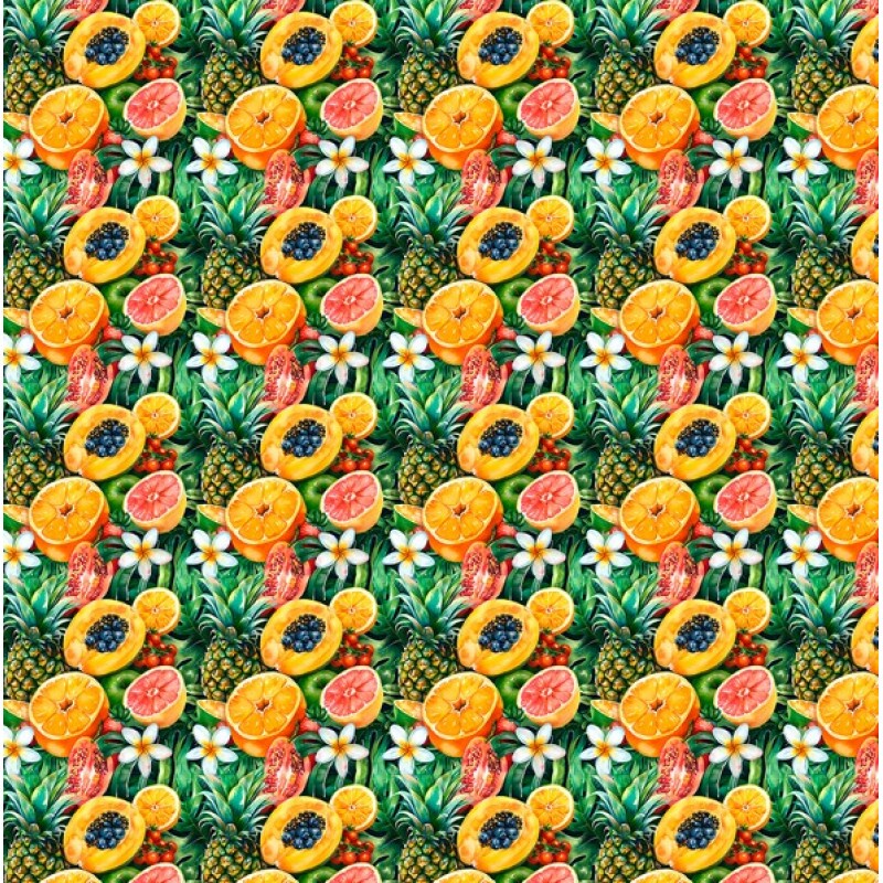 FV26 - SARJA HIDRORREPELENTE - COLEÇÃO TROPICAL FRUITS - FRUTAS CHEIAS - 100% ALGODÃO - A1307-001