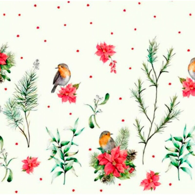 JN26 - SARJA HIDRORREPELENTE COLEÇÃO NATAL - BARRADO PASSARINHOS E HIBISCO - 100% ALGODÃO - 05322-001