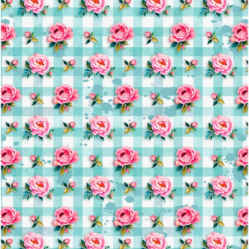 COLEÇÃO  FLOWER LOVE POR CRIS POLETTO - XADREZ C/ ROSAS TIFFANY - ( 84572 - VAR,01 ) - C