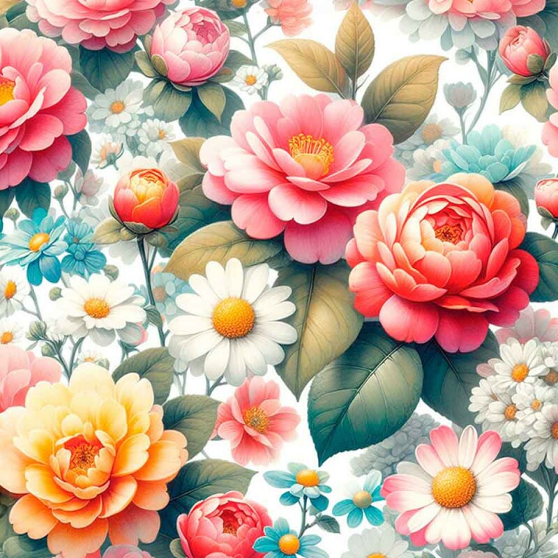 COLEÇÃO GARDEN  - TRIC. DIGITAL - CAMELIAS C/ MARGARIDAS - ( 83668 VAR,01 ) - C