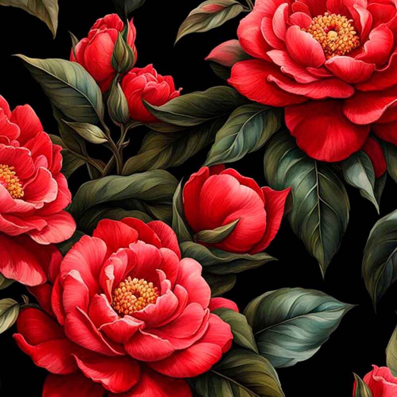 COLEÇÃO GARDEN - TRIC. DIGITAL - CAMELIAS C/ FD PRETO - ( 83666 VAR,01 ) - C