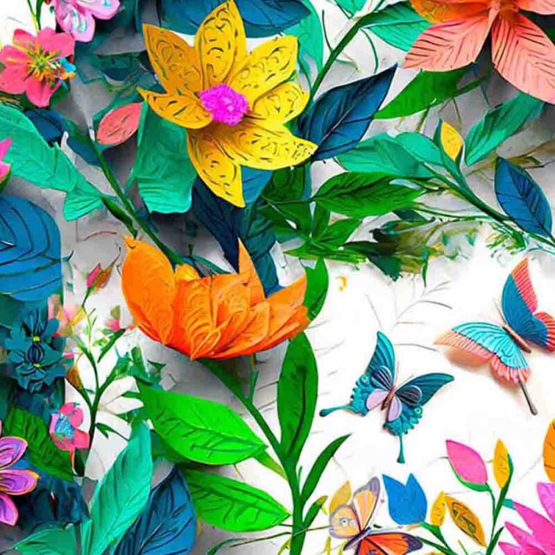 COLEÇÃO FLORES DE PAPEL - TRIC. EST. DIGITAL - FLORAL FD BRANCO C/ BORBOLETAS - ( 84399 VAR,01 ) - C