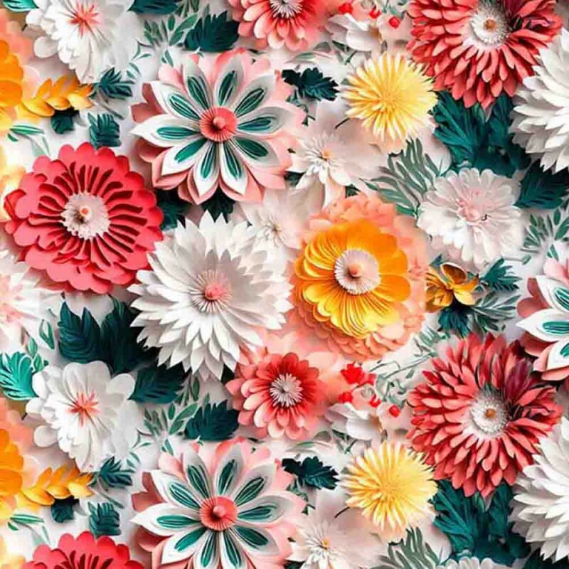 COLEÇÃO FLORES DE PAPEL - TRIC. EST. DIGITAL - FLORAL LARANJA C/ AMARELO - ( 84402 VAR,01 ) - C