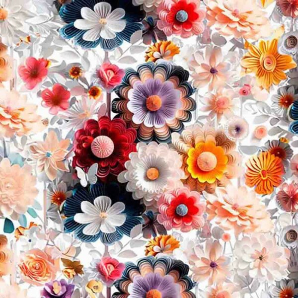 COLEÇÃO FLORES DE PAPEL - TRIC. EST. DIGITAL - FLORAL BORDO C/ AMARELO - ( 84401 VAR,01 ) - C