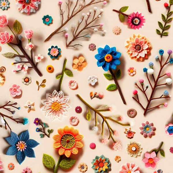 COLEÇÃO CROCHET FLOWERS - TRIC. EST. DIGITAL - FLORAL C/ GALHOS - ( 84580 VAR,01 ) - C