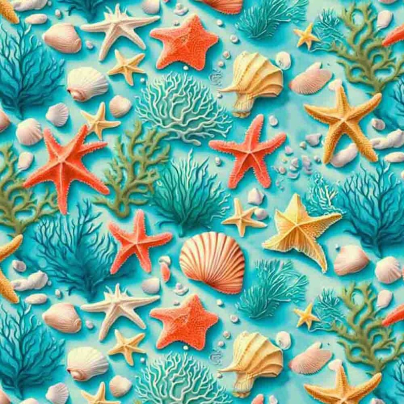 COLEÇÃO FUNDO DO MAR - TRIC. EST. DIGITAL - CHONCHAS C/ ESTRELA FD VERDE- ( 84864 VAR,02 ) - C