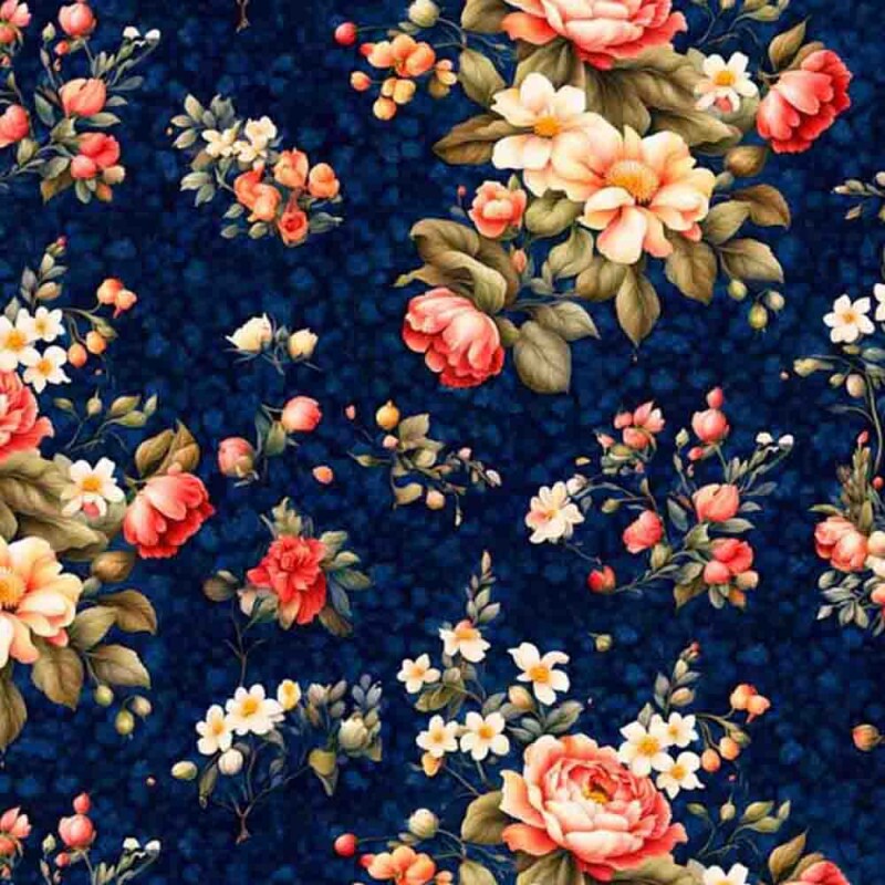 COLEÇÃO JARDIM DE ROSAS - TRIC. EST. DIGITAL - ROSAS FD AZUL - C