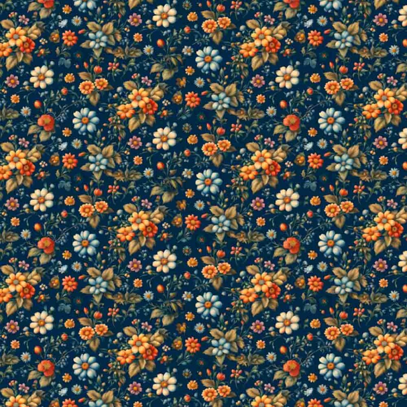 COLEÇÃO JARDIM DE ROSAS - TRIC. EST. DIGITAL - FLORAL FD AZUL - C