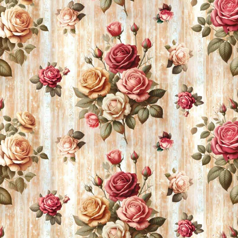 TRICOL. COLEÇÃO JARDIM DE ROSAS - ROSAS C/ TEXTURA FD BEGE 100% ALGODÃO 85666/001