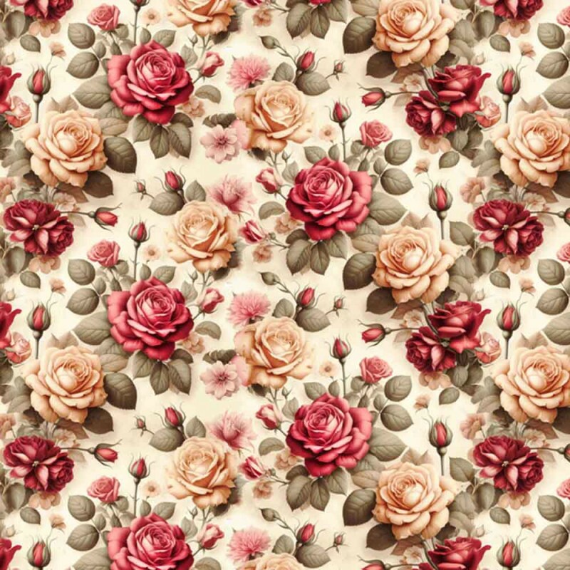 COLEÇÃO JARDIM DE ROSAS - TRIC. EST. DIGITAL - ROSAS PEQUENA FD BEGE - 85665-01 C