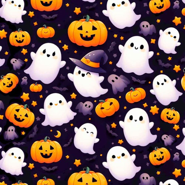 TRICOLINE 100% ALGODÃO DIGITAL  - HALLOWEEN -  FANTASMINHA - 85848/001