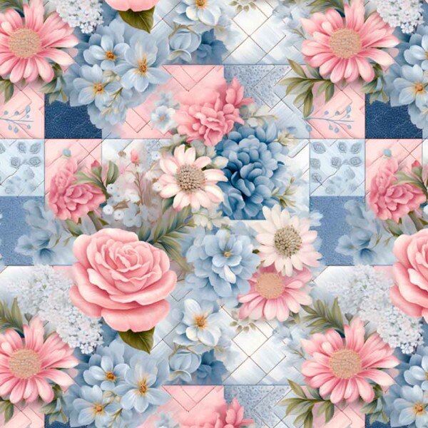 COLEÇÃO ROMANCE - TRIC. EST. DIGITAL - FLORAL PATCHWORK AZUL - 86220-01 C