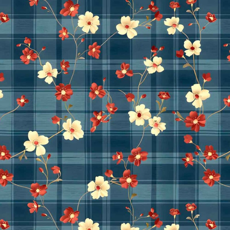 COLEÇÃO AMERICANA - TRIC. EST. DIGITAL -  XADREZ AZUL C/ FLORES - 86224-01 C