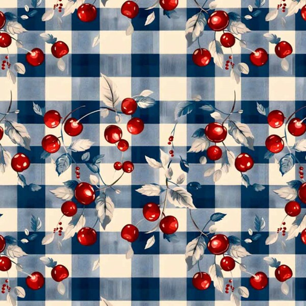 COLEÇÃO AMERICANA - TRIC. EST. DIGITAL -  XADREZ MARINHO C/ CEREJAS - 86223-001