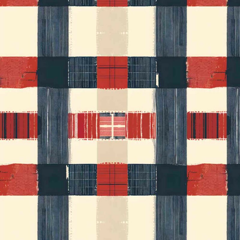 COLEÇÃO AMERICANA - TRIC. EST. DIGITAL -  XADREZ MARINHO C/ VERMELHO - C