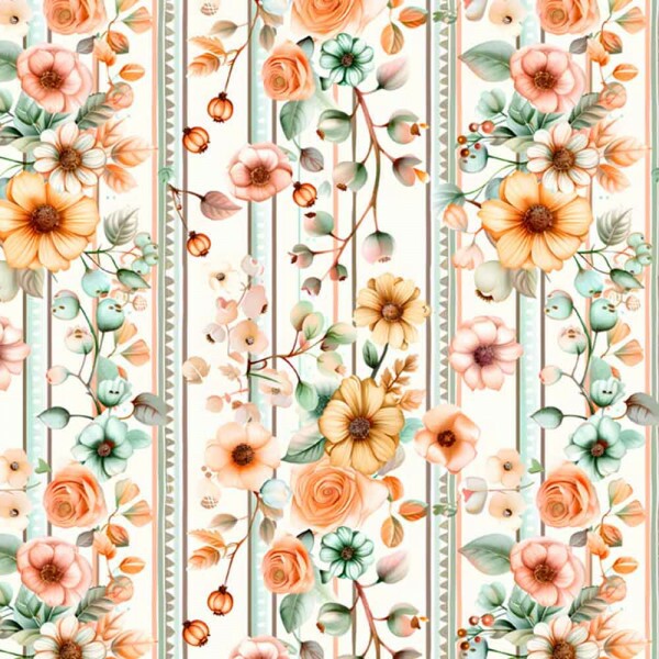 COLEÇÃO MADRIGAL- TRIC. EST. DIGITAL - FLORAL GRANDE C/ LISTRAS - 88701-01