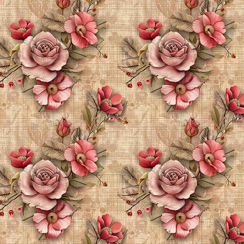 COLEÇÃO ROSARIO - TRIC. EST. DIGITAL - ROSAS GRANDE C/ TEXTURA BEGE - 88798-001