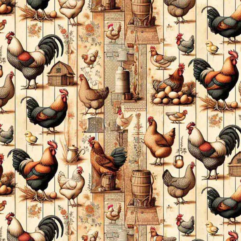 COLEÇÃO COUNTRY LIFE - TRIC. EST. DIGITAL - GALOS VERDE / FD BEGE 90469-01