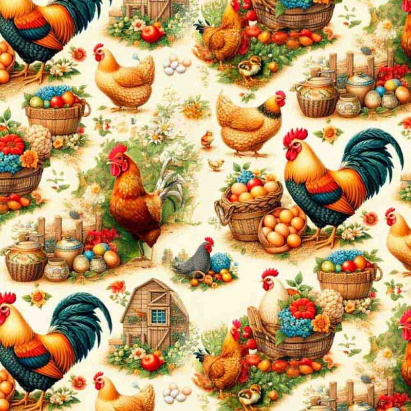 COLEÇÃO COUNTRY LIFE - TRIC. EST. DIGITAL - GALOS AMARELO C/ FD BRANCO 90470-01