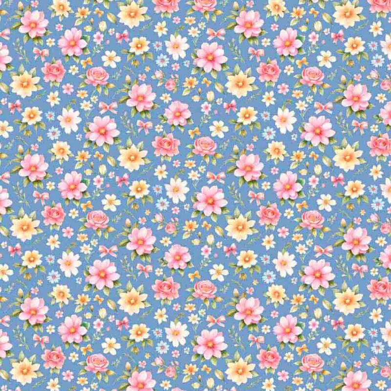 COLEÇÃO BIRDS - TRIC. EST. DIGITAL - ROSAS FD AZUL 90526-01