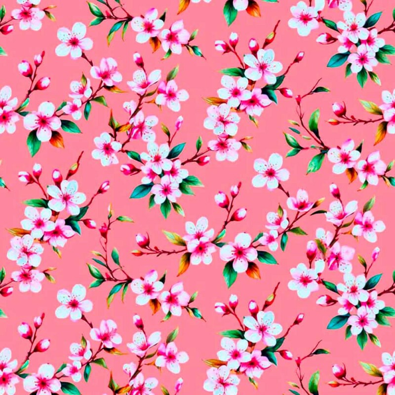 COLEÇÃO ORIENTAL - TRIC. EST. DIGITAL - FLORES DE CEREJEIRAS FD ROSA - 90512-01
