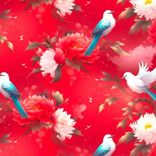 COLEÇÃO ORIENTAL - TRIC. EST. DIGITAL - FLORAL C/ PASSARO BRANCO - 90511-01