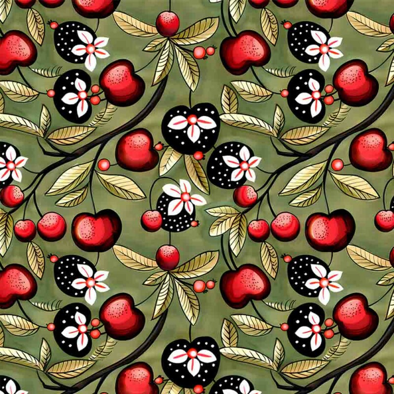 COLEÇÃO FRUTAS COUNTRY -  TRIC. EST. DIGITAL - CEREJA FUNDO VERDE - 92116-001