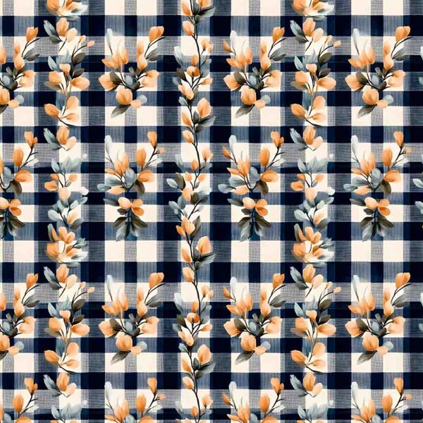 COLEÇÃO ORANGE NAVY  - TRIC. EST. DIGITAL - FLORAL COM XADREZ - 92124-001