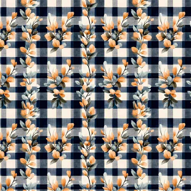 COLEÇÃO ORANGE NAVY  - TRIC. EST. DIGITAL - FLORAL COM XADREZ - 92124-001
