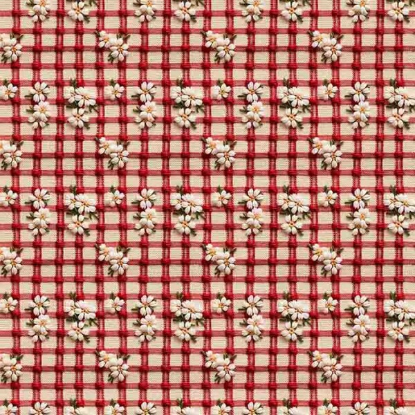 COLEÇÃO BORDADO VERMELHO - TRIC EST DIGITAL - LARG 1,50 - MARGARIDA COM XADREZ MAIOR - 92949-001