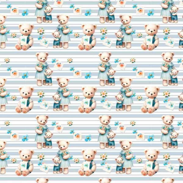 COLEÇÃO CARINHO - TRIC EST DIGITAL - LARG 1,50  - URSOS FUNDO LISTRADO AZUL - 92993-001