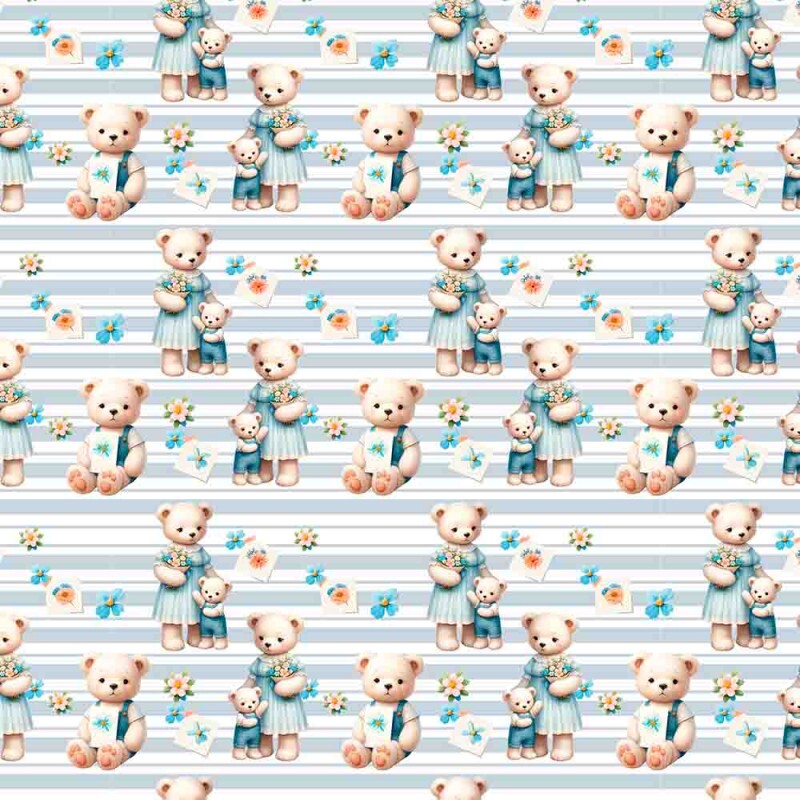 COLEÇÃO CARINHO - TRIC EST DIGITAL - LARG 1,50  - URSOS FUNDO LISTRADO AZUL - 92993-001