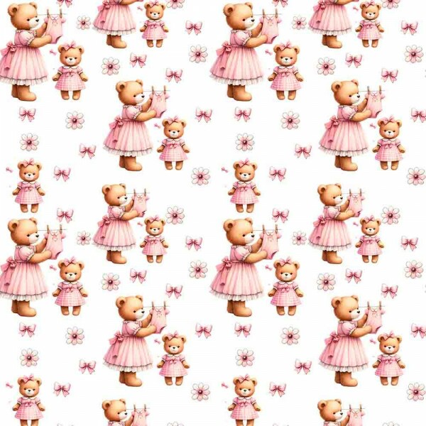 COLEÇÃO CARINHO - TRIC EST DIGITAL - LARG 1,50  - URSOS COM LAÇOS ROSA - 92990-001