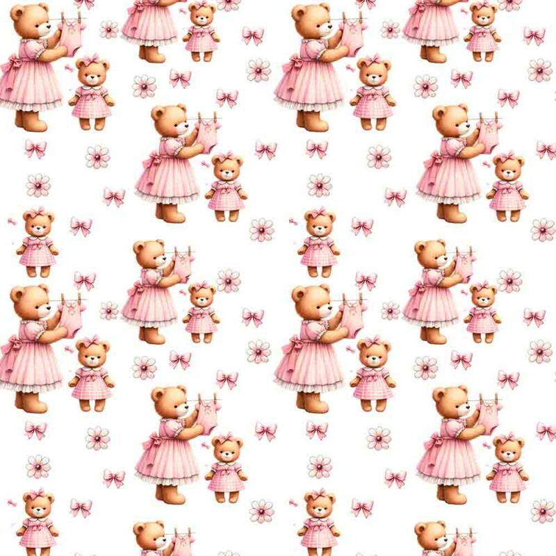 COLEÇÃO CARINHO - TRIC EST DIGITAL - LARG 1,50  - URSOS COM LAÇOS ROSA - 92990-001