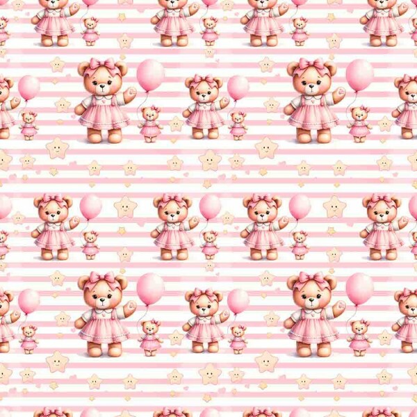 COLEÇÃO CARINHO - TRIC EST DIGITAL - LARG 1,50  - URSOS FUNDO LISTRADO HORIZONTAL ROSA - 92989-001